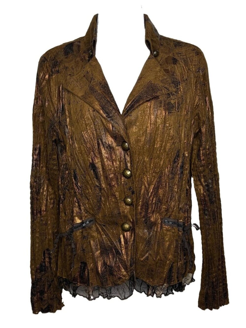 Vintage Y2K Alberto Makali Blazer Jacket Size L Crinkle Faux Suede Bronze Brown